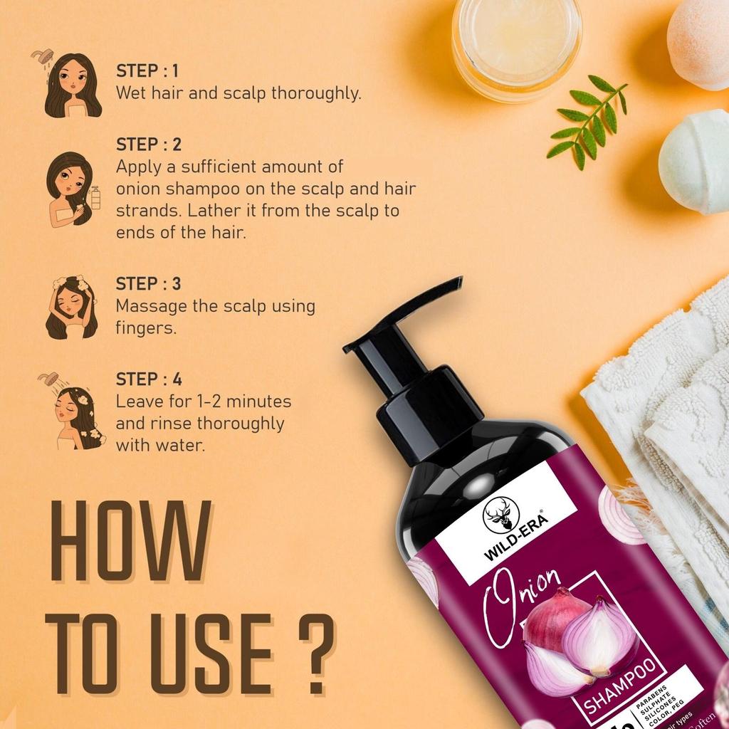 WILDERA Луковый шампунь - 300 мл | Помогает контролировать выпадение волос и способствует росту волос | Для более крепких волос | С экстрактом масла семян красного лука, маслом черного тмина