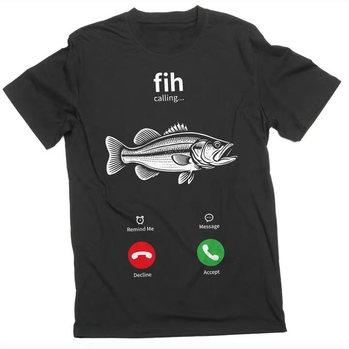 Unisexs TShirts Fih Calling Remind Me Message Decline Accept Phone Call Fish Awesome Tees Short Sleeve T Shirts Clothing