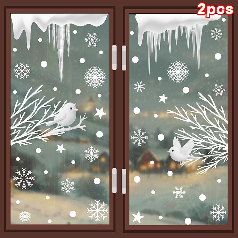 Christmas Decorations, White Snowflakes, Snowmen, Static Cling Stickers, Shop Window Decorations, Glass Stickers