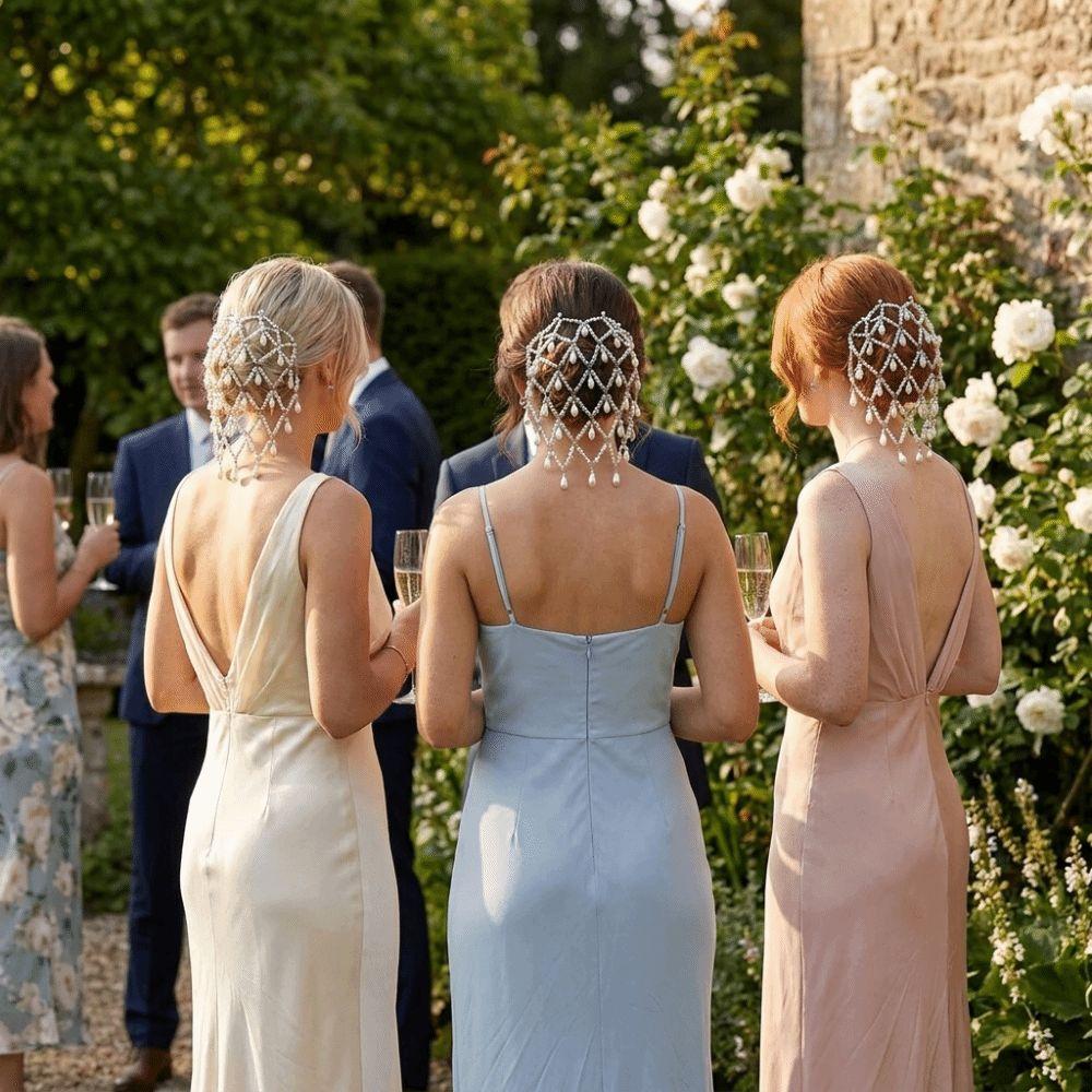 Elegant Pearl Mesh Headpiece Boho Pearl Hair Chain Vintage Beaded Headpiece Bridal Wear