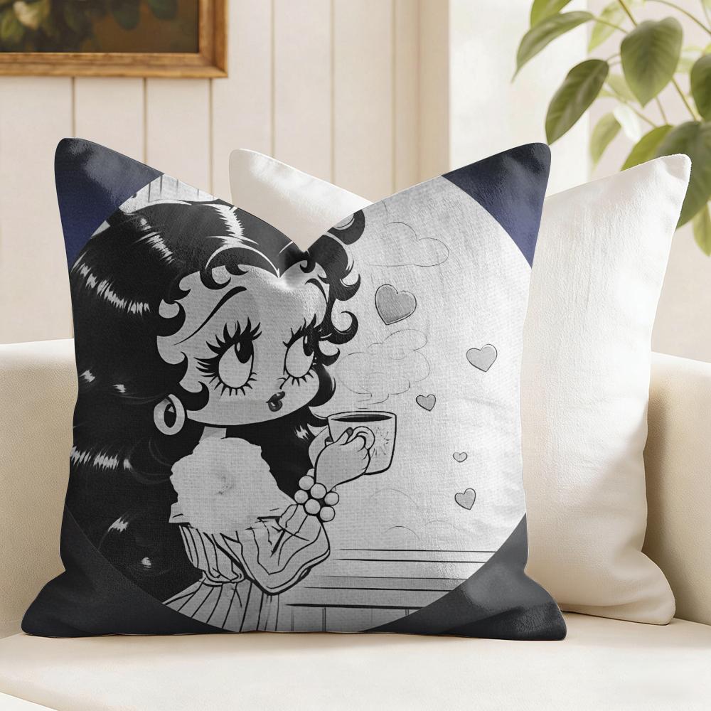 Black and White Bbetty Bboop Cushion Cover Natural Linen Double Sided Print Throw Pillow Case for Sofa Couch Home Decor