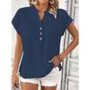 Summer Short Sleeve Loose Women Blouse New V-neck Button Retro Cotton Shirts Office Casual Simple Tops Shir… More
