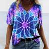 Summer Oversized T-Shirt Women‘S Short Sleeve T Shirts Woman Loose Clothing 3d Retro Printing Female Tops V-Neck Tops Pullover