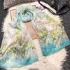[BYSIFA] Blue 100% Silk Scarf Shawl New Floral Design Long Scarves Women Summer Utralong Beach Shawl Winter Scarves 180*110cm