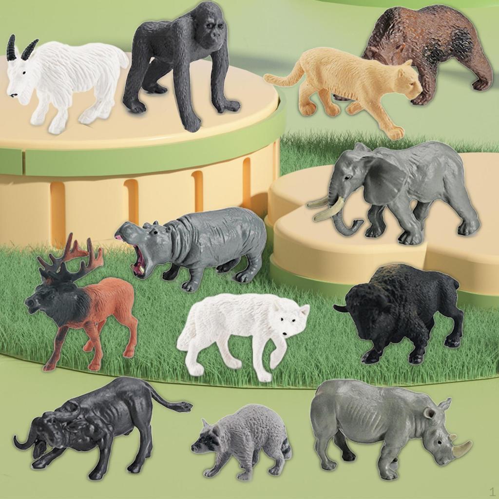 12 шт., мини-фигурки диких животных, набор фигурок, модель, украшение для рабочего стола, реалистичное для