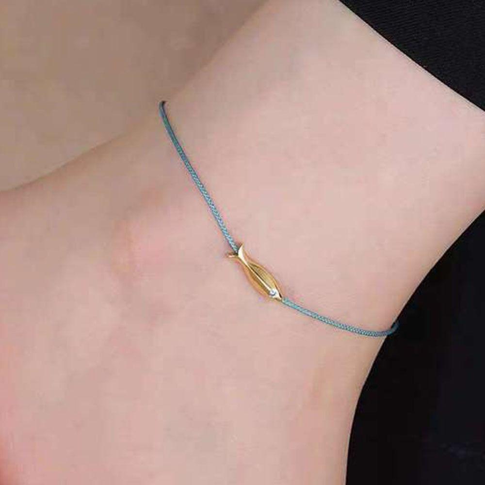 Синий Веревочный Рыба Полая Геометрия Браслеты на Ногу Плетеный К Счастью Богемный