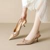 French Pointed-toe High Heels Women's Thin Heels Fairy Style Bow Shoes and Open-back Sandals