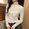 Fungus High Collar Solid Color Slimming Long-sleeved T-shirt Women's Autumn and Winter New Ins Right Shoulder Inner Layering Shirt Top