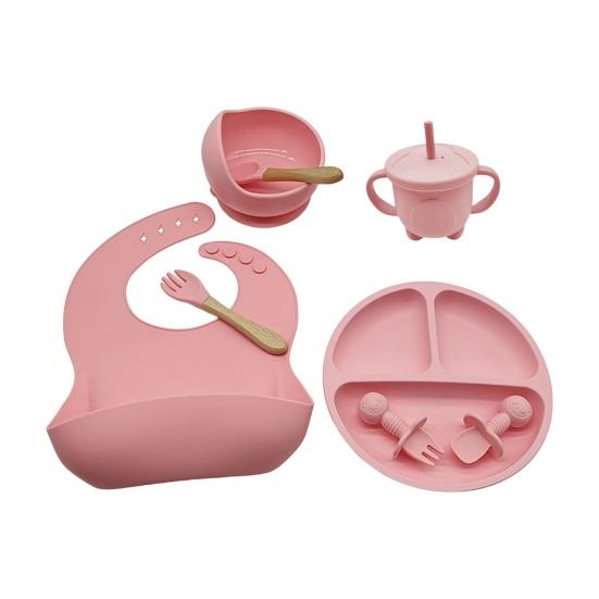 Набор детской посуды с силиконовой присоской, обеденная тарелка, миска, нагрудник, вилка, ложка, чашка-непроливайка, пищевая посудомоечная машина
