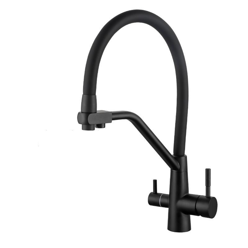 Кухонный кран из нержавеющей стали 304 для питьевой фильтрованной воды, с двумя ручками, смеситель горячей и холодной воды, кран для кухонной мойки, гусак, черный