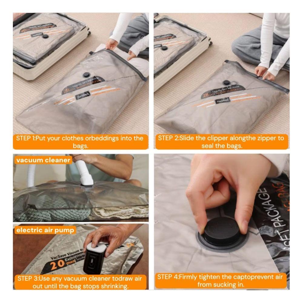 No Pump Vacuum Storage Bag Large Capacity Clothes Blankets Organizer Travel Accessories