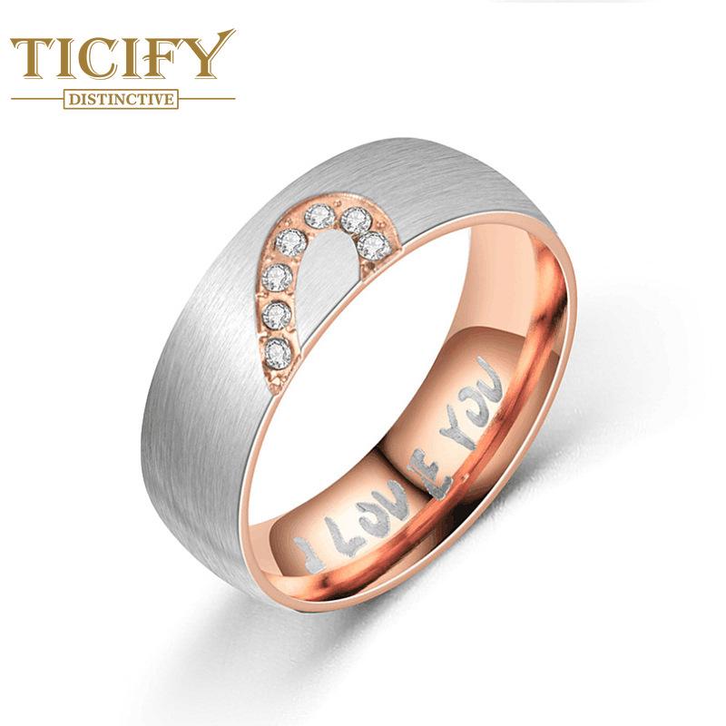 Кольцо из титановой стали в форме любви I LOVE YOU Кольцо для пары с цирконом