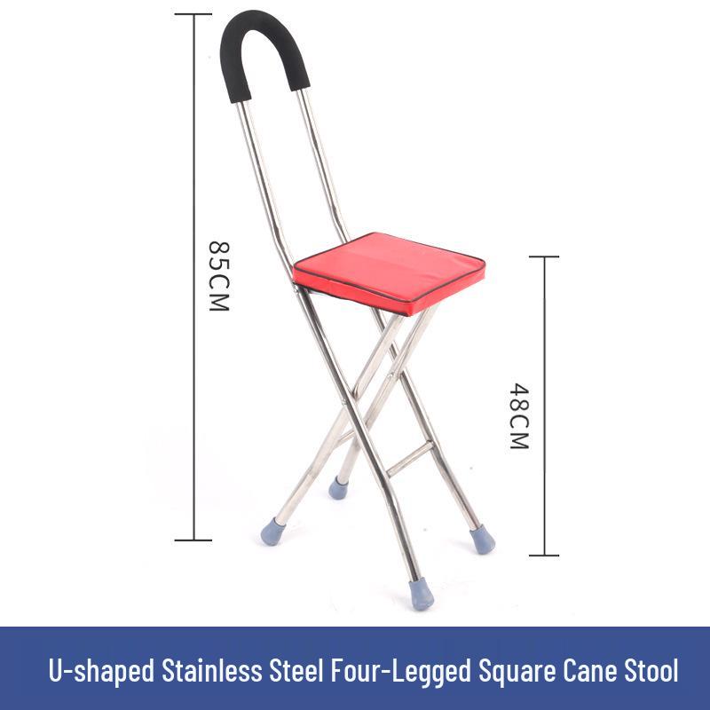 Multi-functional Anti-slip Folding Cane Stool for Elderly – Lightweight and Four-legged Chair for Outdoor Walking