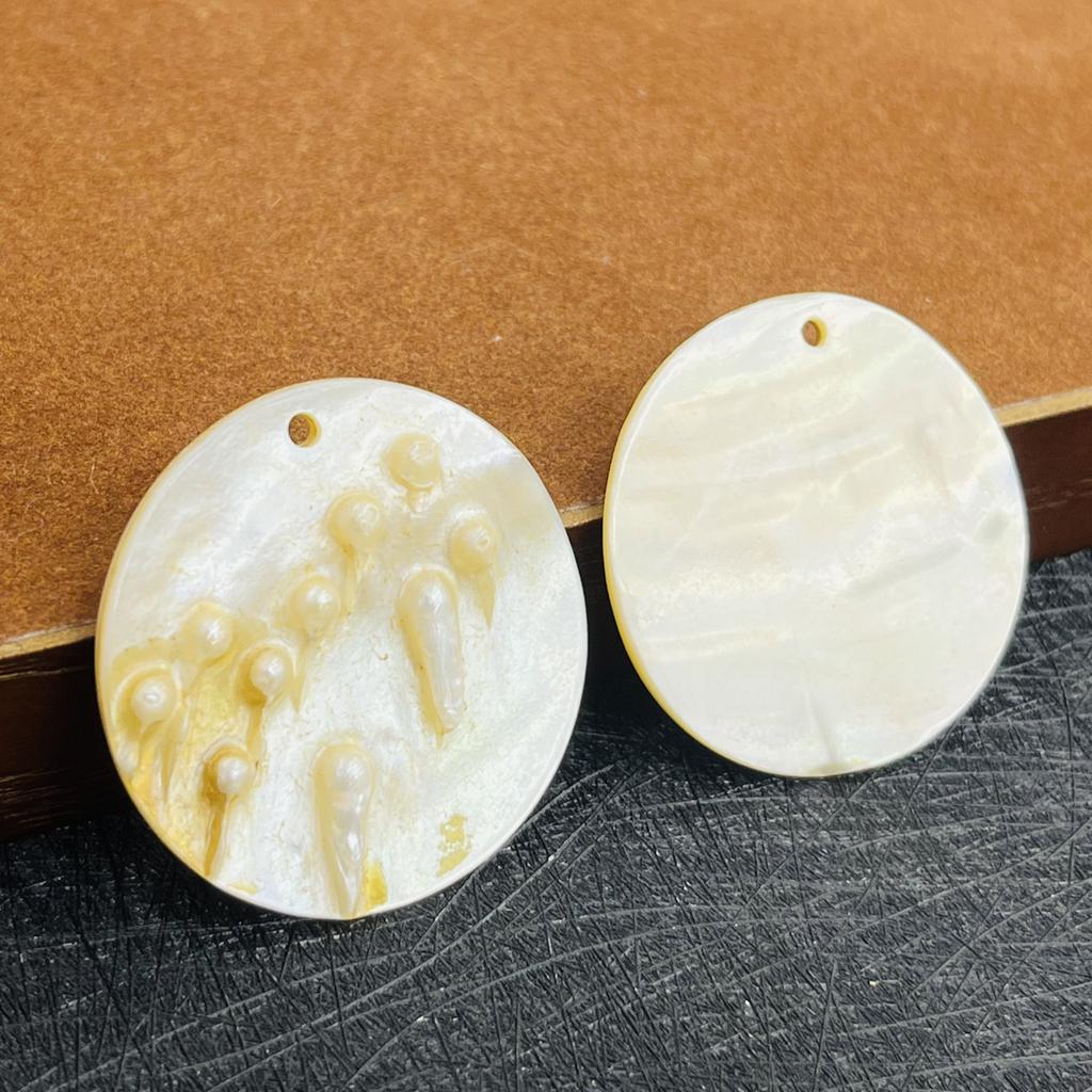 3Pcs, Natural Shell Mother of Pearl Beads with Holes, Boho Handcrafted Round Loose Beads, 40mm, for DIY Necklace Accessories, Jewellery Making Crafts