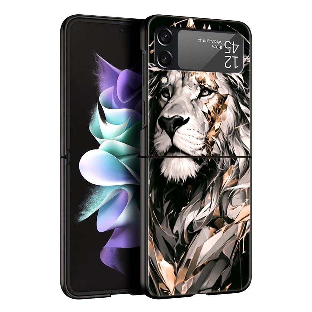 Cross Pattern Bicolor Lion Hard PC Phone Case For Samsung Galaxy Z Flip 7 6 5 4 Black Cover For Galaxy Z Flip 3 Foldable Fundas