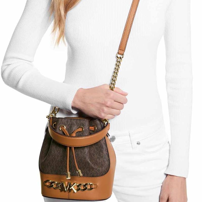 Michael Kors Mk Devon Classic Monogram Color-Blocked Chain Commuter Fashion Drawstring Coated Canvas Bucket Bag Женские сумки 30S2GDVS2B-252