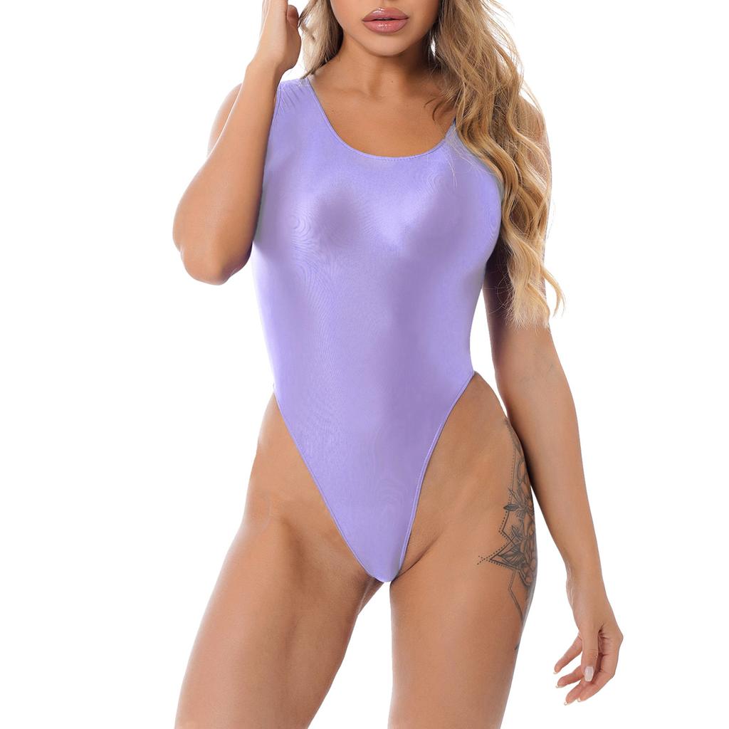 Женское глянцевое боди без рукавов с высоким вырезом, цельный купальник для йоги, спорта, фитнеса, плавания, купания, боди