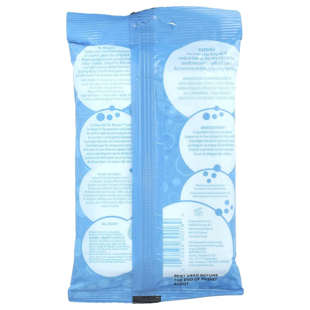 Dr. Brown's Салфетки для зубов и десен, Виноград, 30 штук