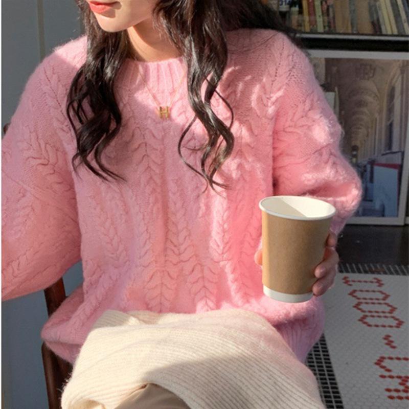 Молочно-голубой свитер с пшеничным колосом, женский, новый корейский вариант, свободный, нежный, вязаный свитер, топ прилив