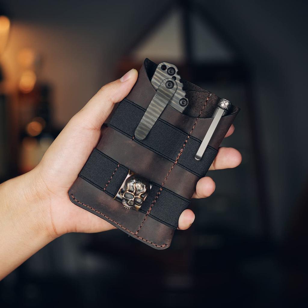 VIPERADE PL5 Карманный EDC органайзер с нашивкой DIY, кожаный EDC подсумок с 3 карманами для хранения инструментов для повседневного ношения, мужская зона, (коричневый