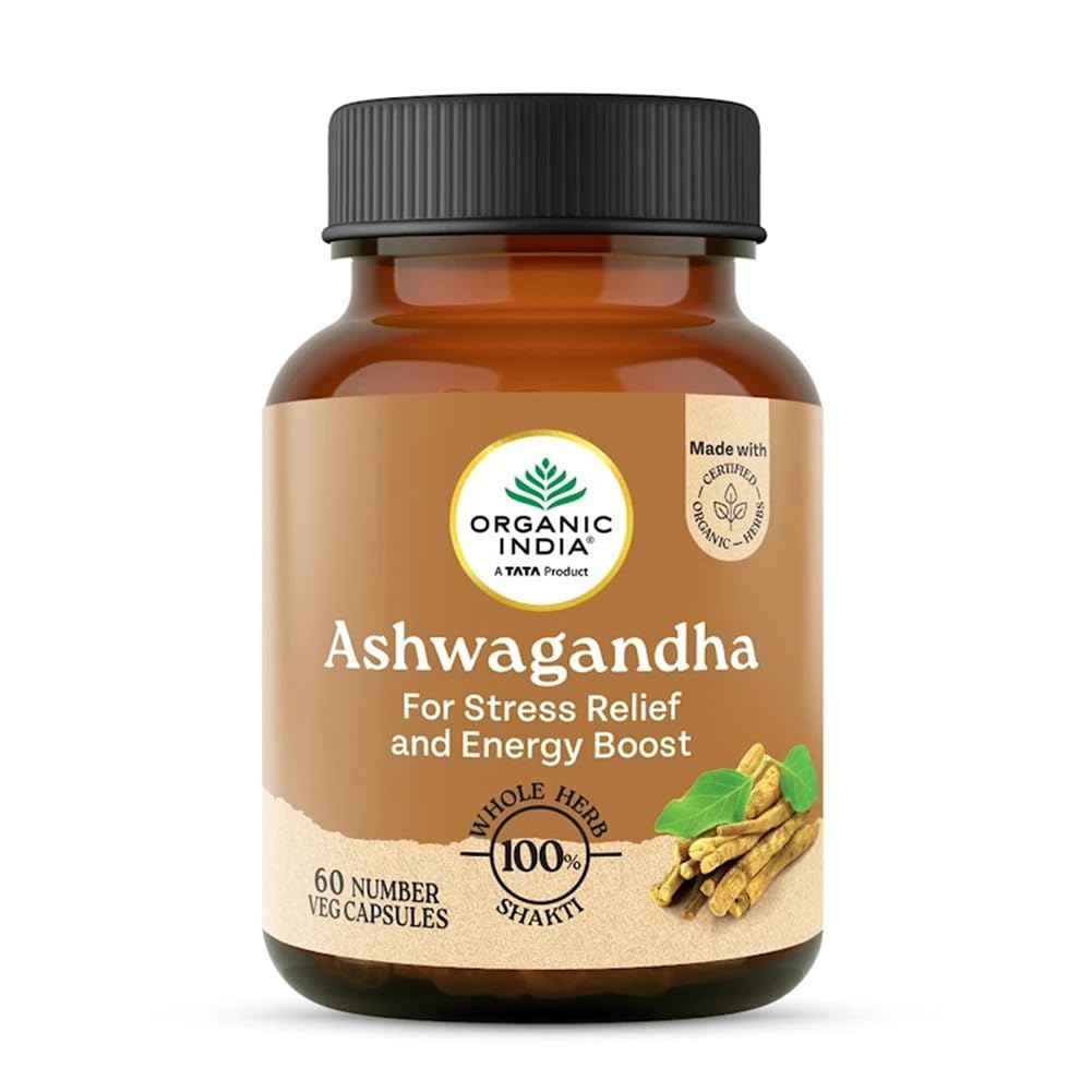 ORGANIC INDIA Ashwagandha Capsules 60 Veg Caps Boost Energy Stamina Support Vitality Stress Relief