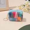 Student's Small PU Leather Zipper Key Coin Cards Lipstick Organizer Pouch Korean Colored Geometric Coin Bags Purse for Women