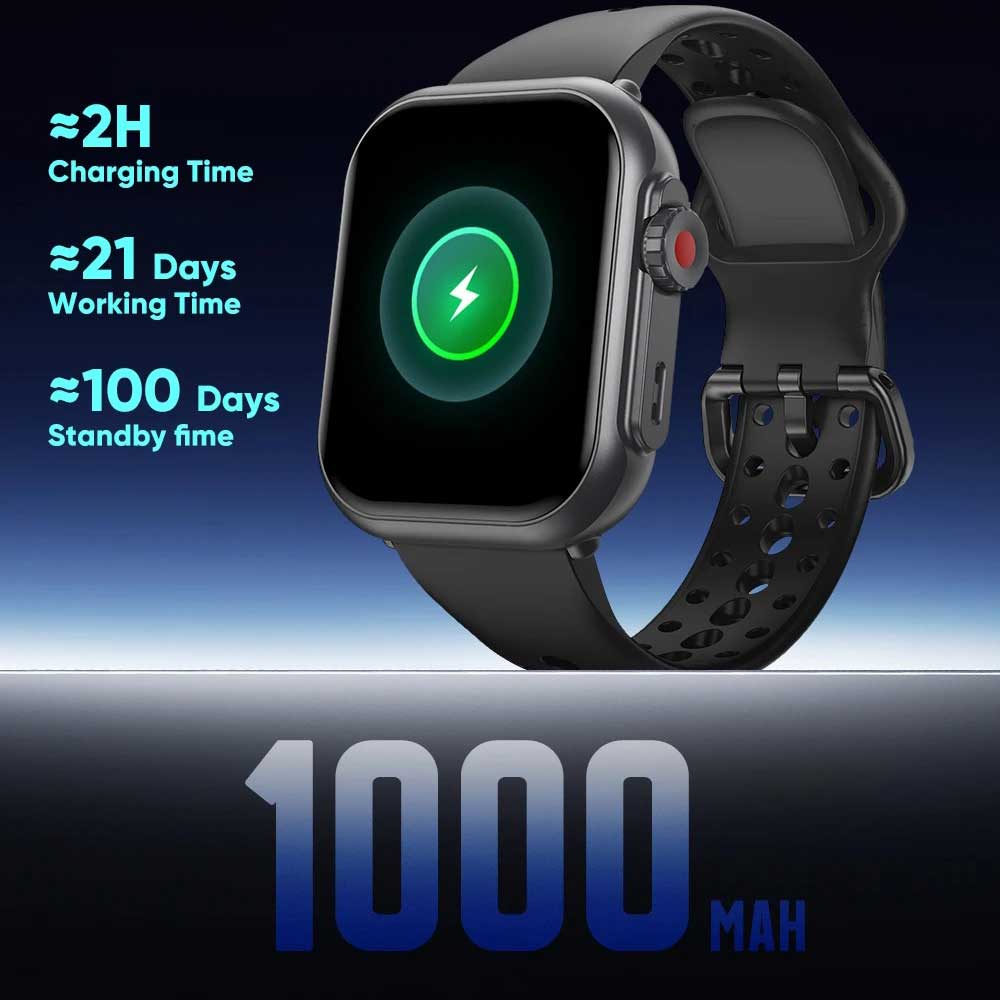 Новые умные часы 1000 мАч Длительное время работы от аккумулятора Для мужчин Женщин Фитнес Спорт Bluetooth-вызов Водонепроницаемые 1,85-дюймовые Полноценный сенсорный экран Умные часы