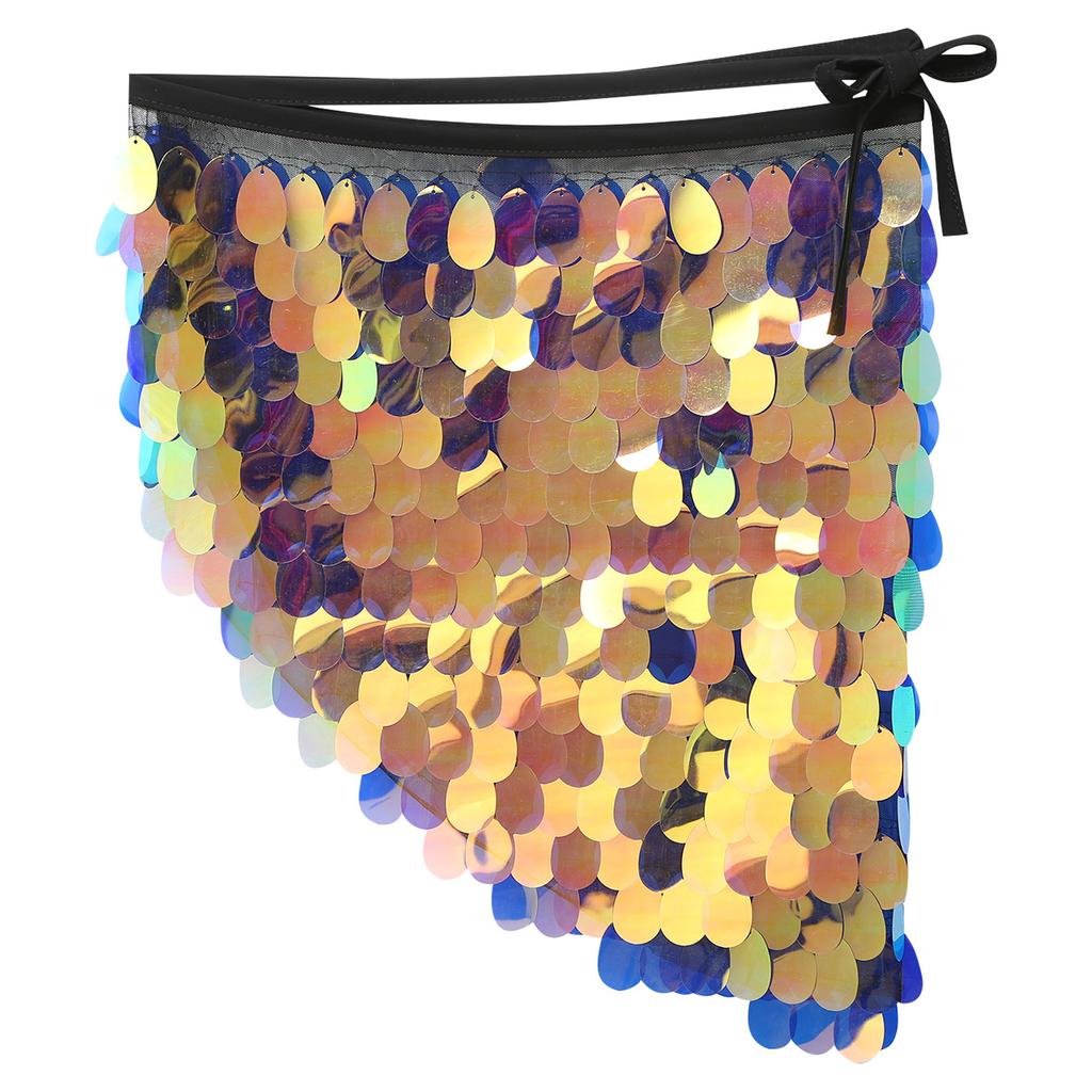 Женская юбка для танца живота на шнуровке, хип-шарф, блестящая сетчатая треугольная мини-юбка с пайетками для вечеринки танго