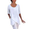 Women Cross Design Half Sleeve Cotton and Linen Blouse Tops T Shirt with Pocket