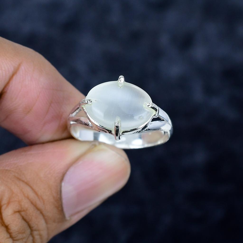 Aqua Chalcedony Gemstone Handmade 925 Sterling Silver Jewelry Ring Size 10 MM-3444