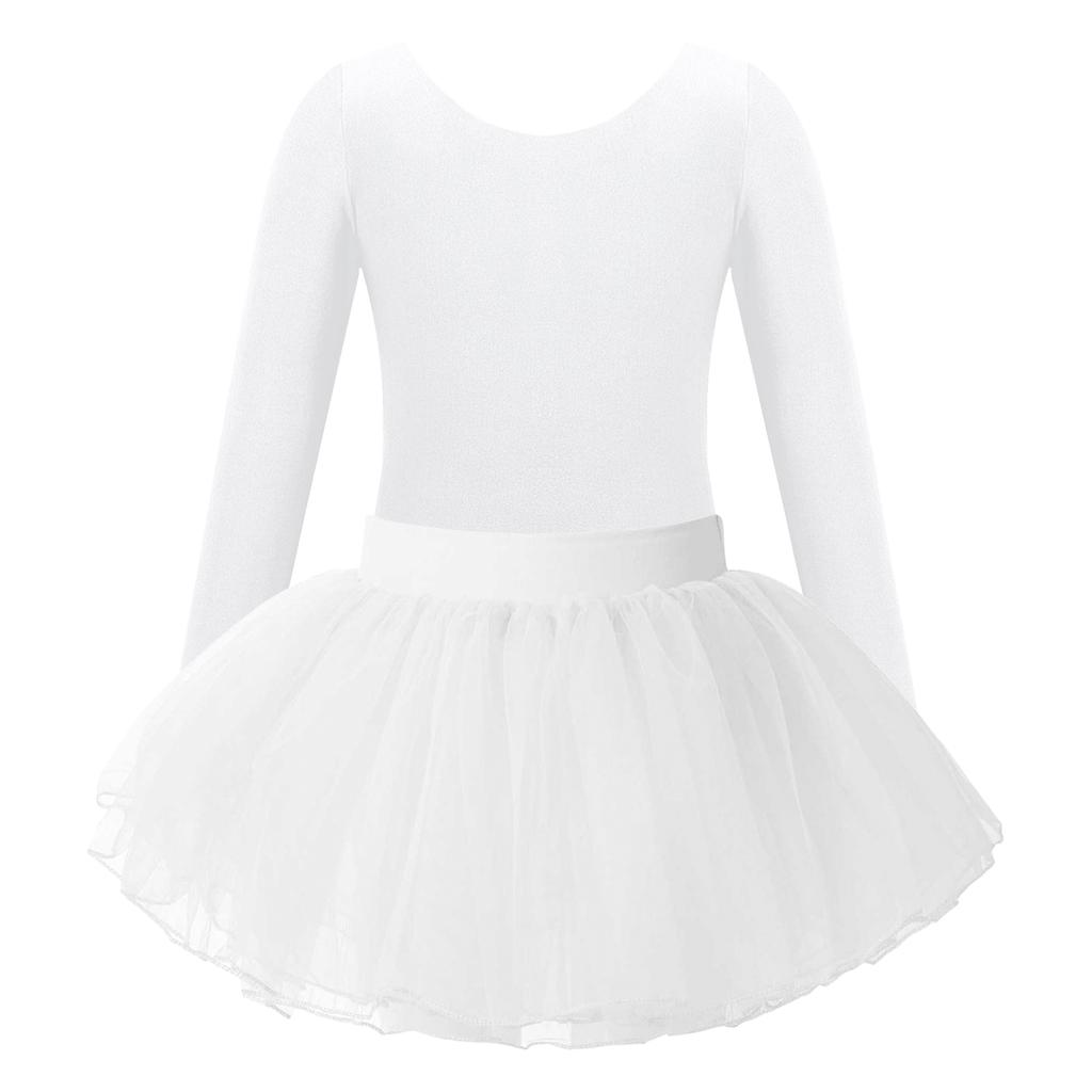 Girls Ballet Dance Wear Long Sleeve Round Neck Leotard Elastic Waist Tutu Layered Skirt Performance Outfit