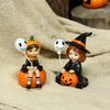2pcs pumpkin witch sisters flowers, creative Halloween garden micro landscape scene layout, witch holding balloons, family gifts