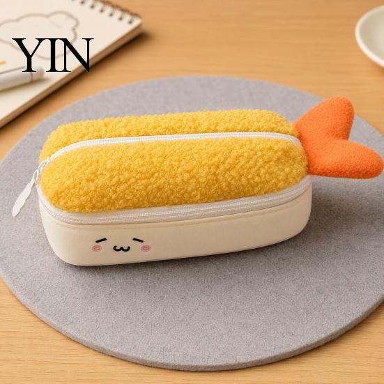 Healing Ornament Pencil Case Fried Shrimp Tail Case, Cute Plush Large Capacity Pouch, Cartoon Adorable Stationery Bag for Students, School Gift Girls