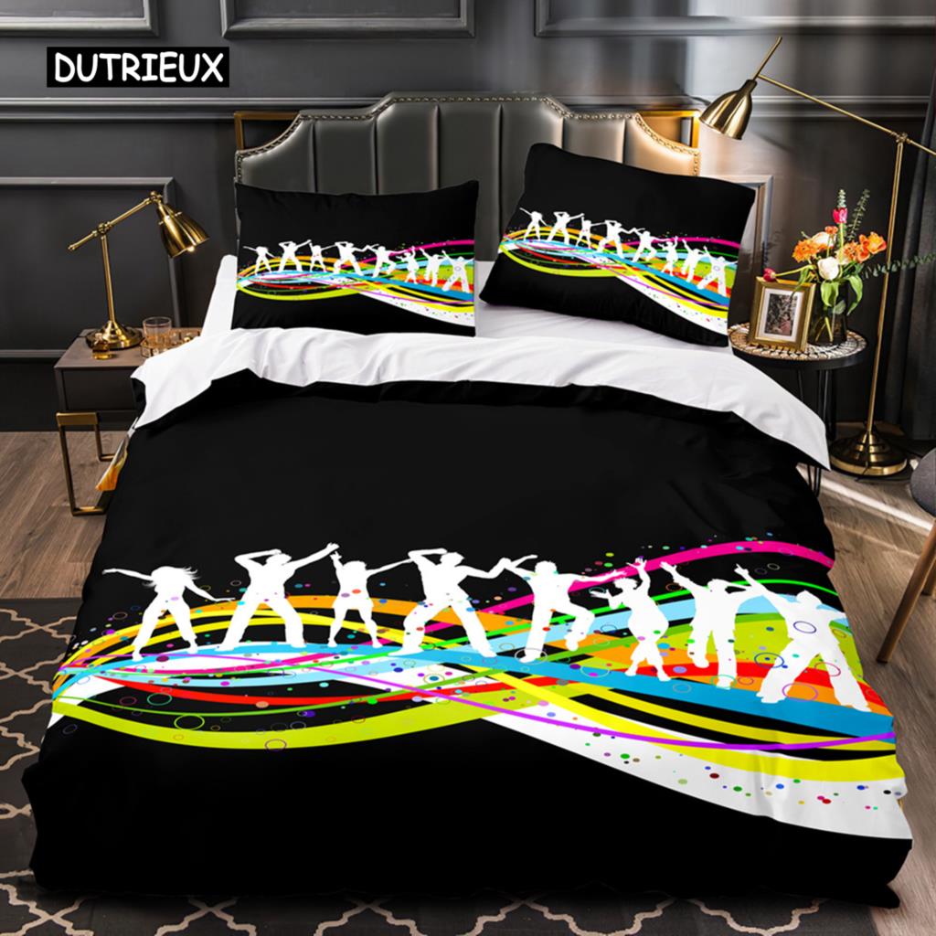 Пододеяльник для танцев из микрофибры Crowd Carnival Комплект постельного белья для двоих с изображением радужных полосатых звезд Youth Vitality Theme King Quilt Cover