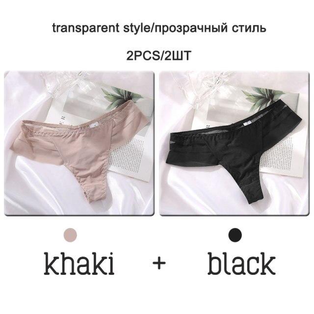 FINETOO 2Pcs/set Sexy Thongs Women Low Waist G-string Panties Fashion Hollow Out Seamless Underwear Perspective Underpants