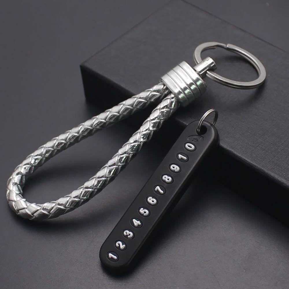 Hand Woven Leather Strap Phone Number Keychain Car Key Clip Car Key Holder Lanyard Keyring