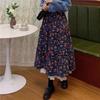 Новая японская женская юбка-миди Mori Girl с высокой талией, темно-синяя, коричневая юбка с цветочным принтом и кружевными оборками, винтажная элегантная вельветовая юбка