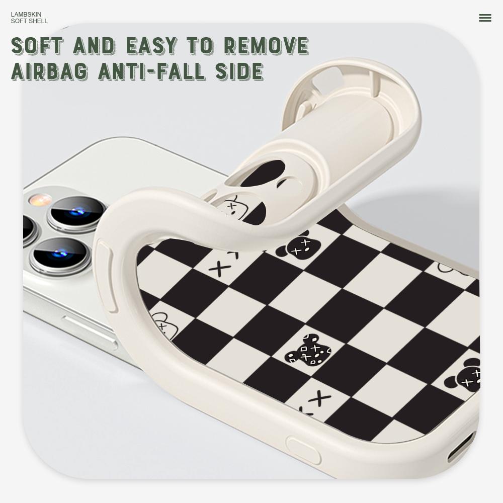 Тонкий кожаный чехол с рисунком шахматной доски, черный медведь, мягкий силиконовый кожаный чехол для телефона для iPhone Samsung Huawei Honor Xiaomi Redmi OPPO Realme Vivo