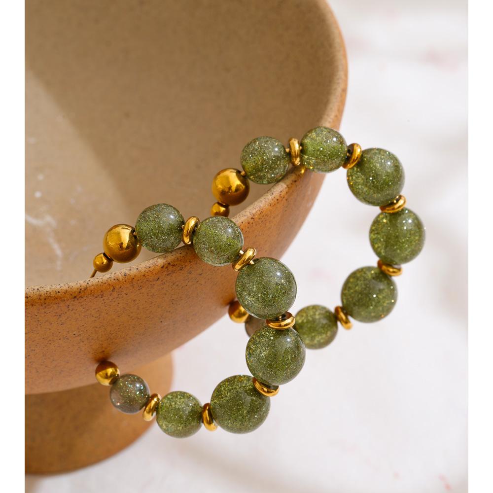 Eetit Resin Round Beads Chain C-Shape Huggie Earrings for Women Stainless Steel Handmade Fashion Trendy France Jewelry Wholesale