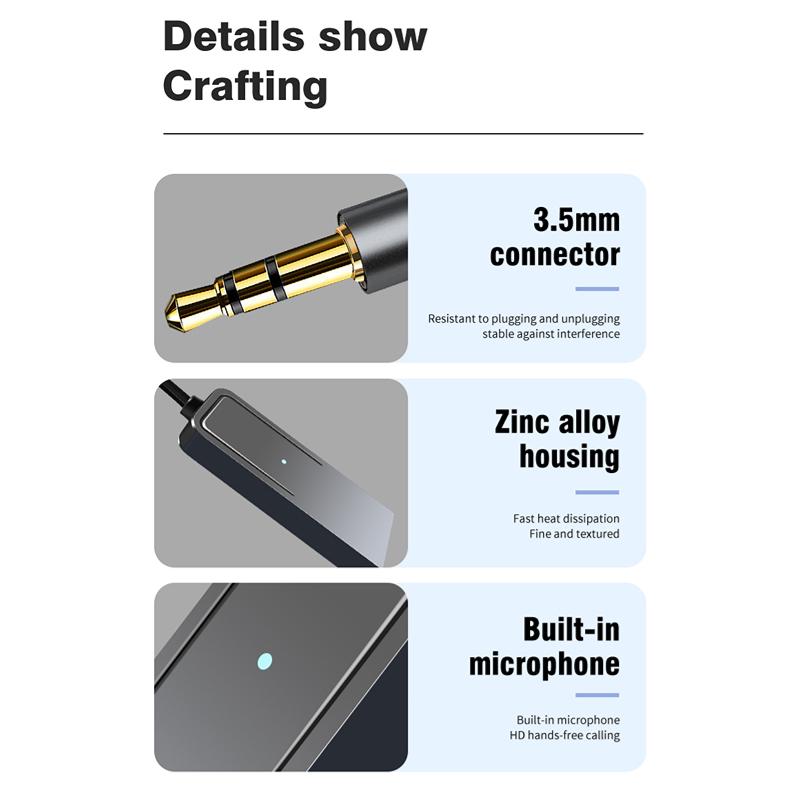 Автомобильный адаптер Aux Bluetooth 5,2 с разъемом USB на разъем 3,5 мм, аудиоключ, приемник BT, передатчик, комплект громкой связи для автоматического беспроводного динамика, музыкального плеера