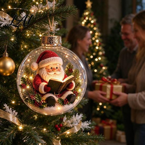 Transparent Christmas Spheres Light Up Ball Ornaments Santa/Angel/Granny Reading Book Hanging Decoration Glowing Thoughtful Holiday Souvenirs Clear