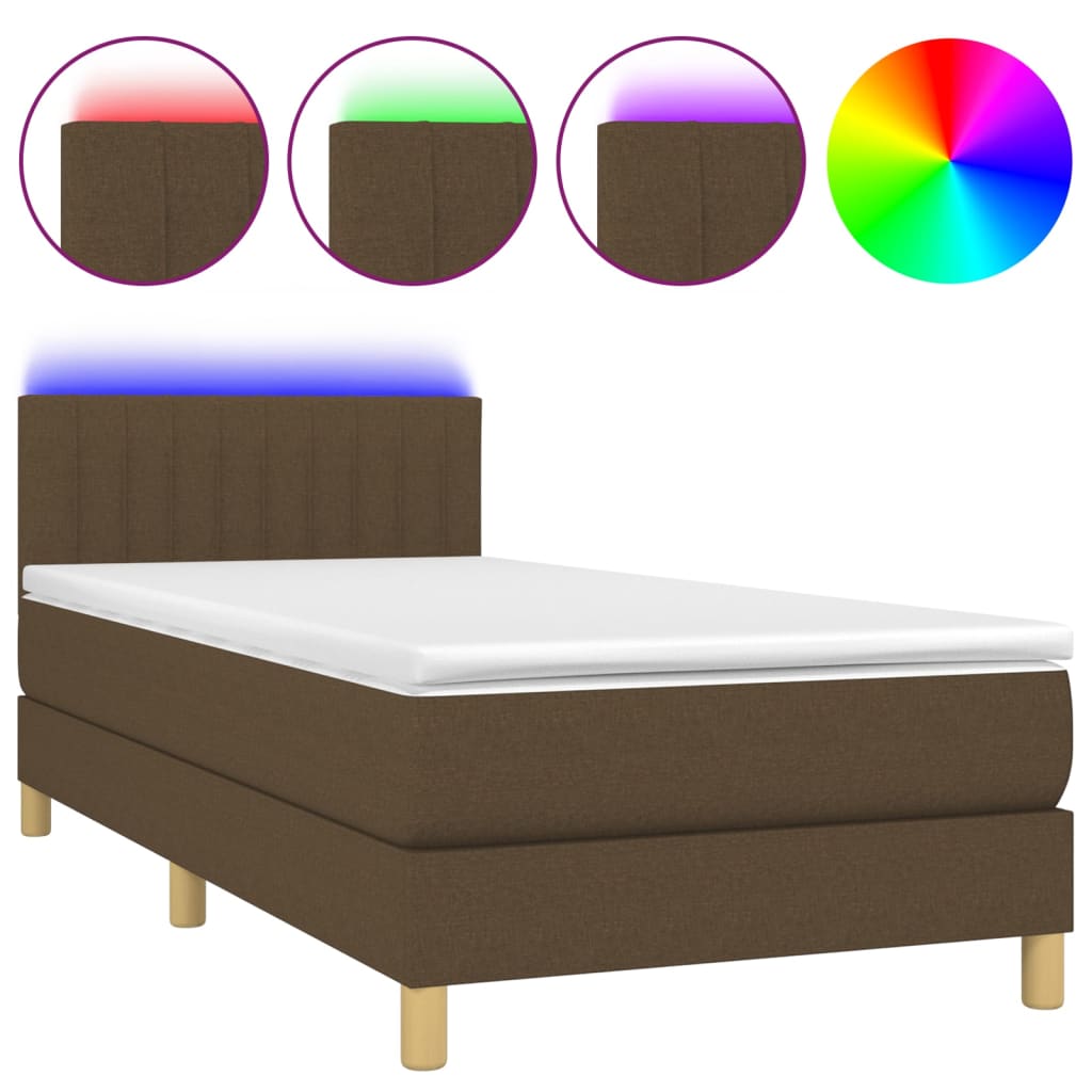 Box Spring Bed with Mattress & LED Dark Brown 80 x 200 cm Fabric