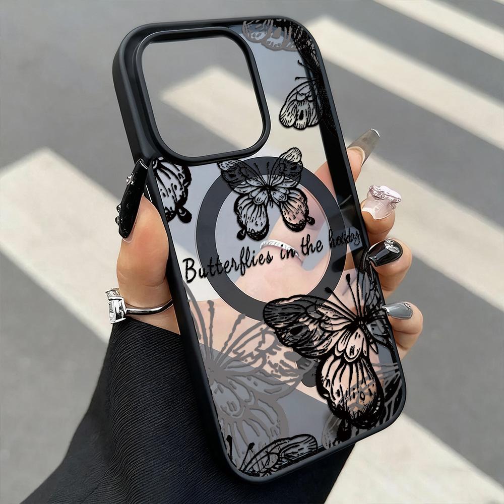 Прозрачный чехол с бабочками для iPhone 17 Pro Max Чехол iPhone 16 15 14 13 11 12 Pro Max Magsafe Магнитная беспроводная зарядка Чехол