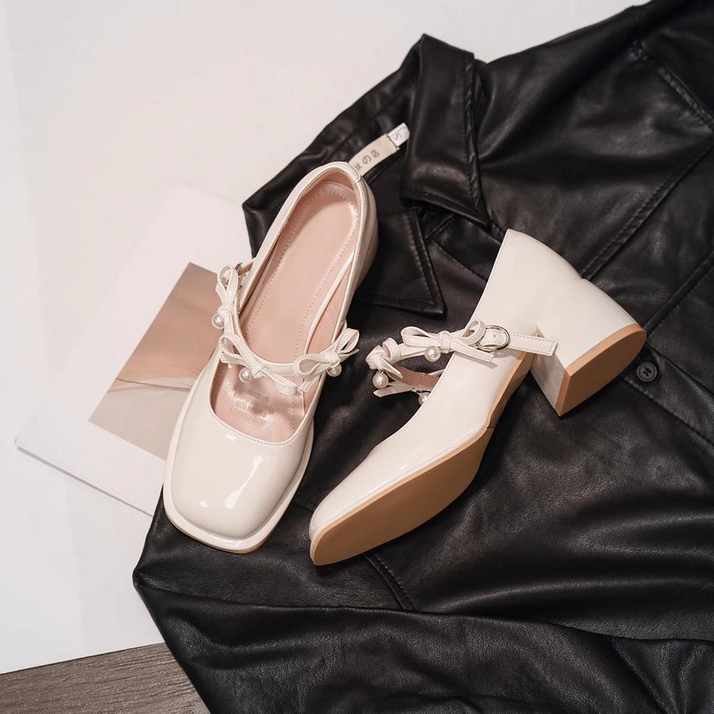 2025 New High Quality Shoes Woman Flats Elegant Shallow Mouth Pearl Decorateion Dress On Heels Beading Butterfly-knot