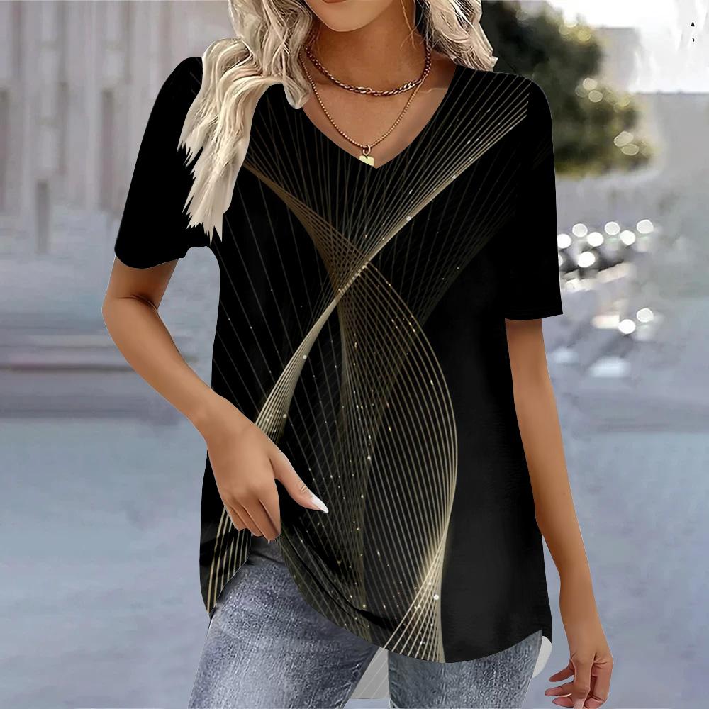 Футболки с принтом бабочки 3D, летние женские футболки с V-образным вырезом, модные женские рубашки и блузки 2025 года, футболки, женская одежда больших размеров