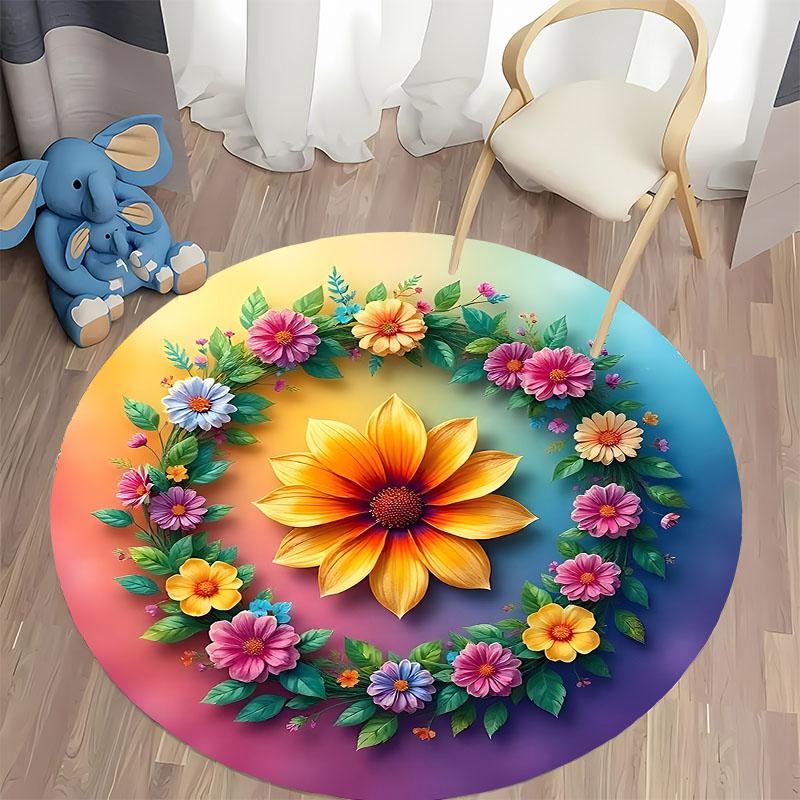 Free shipping Floral Rainbow Round Rug for Living Room Decor round carpet for home sofa bedroom,gift