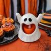 Halloween Ghost Candle Holder with LED Candle, Cute Tea Light Tabletop Decoration Holder, Spooky for Indoor Home Decor, Holiday Party Supplies Shaped