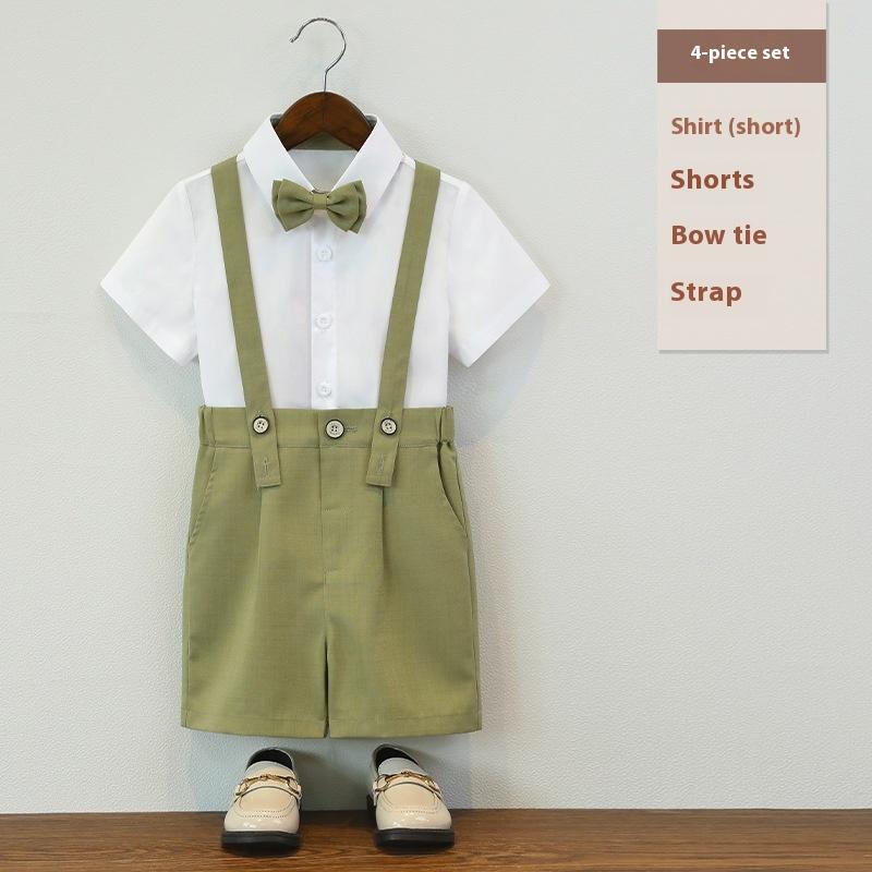 Смокинг на день рождения для малышей, летний британский стиль, свадебный костюм для мальчиков, белый элегантный детский хор, торжественная одежда для выступлений 6 8 лет