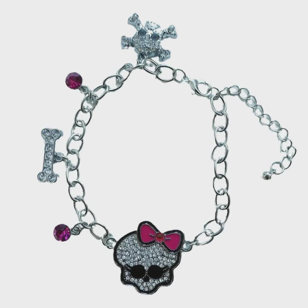 Y2K Pink Bow Skull Bracelet - Halloween Hot Girl Accessories