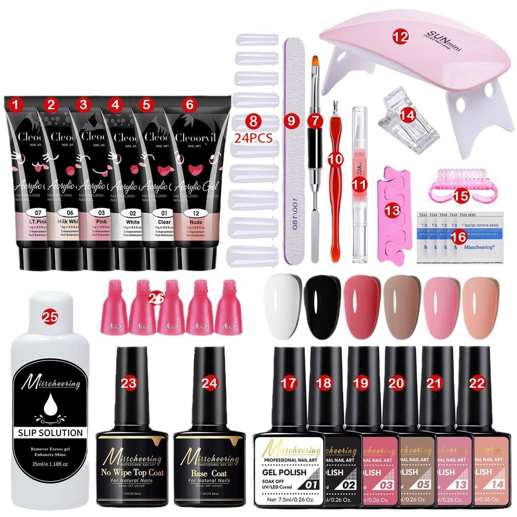 Nail Extension Gel 15ml Acrylic Powder Nail Polish 26pcs Kit Full Set Whole Nail Art Tools Cat Eye Gel Soak Off UV Gel Polish Set